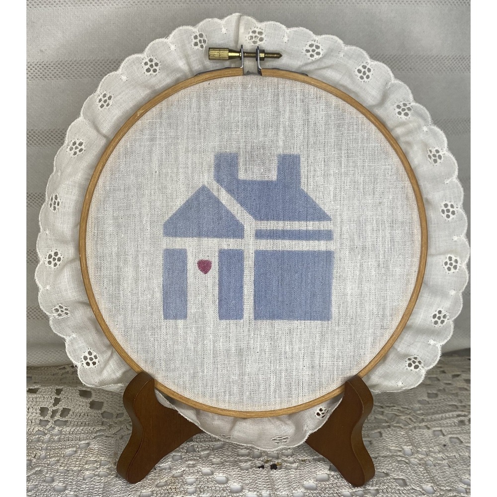 Vintage Home Stamped Hoop Wall Hanging Ruffled Trim Cottagecore Country Decor